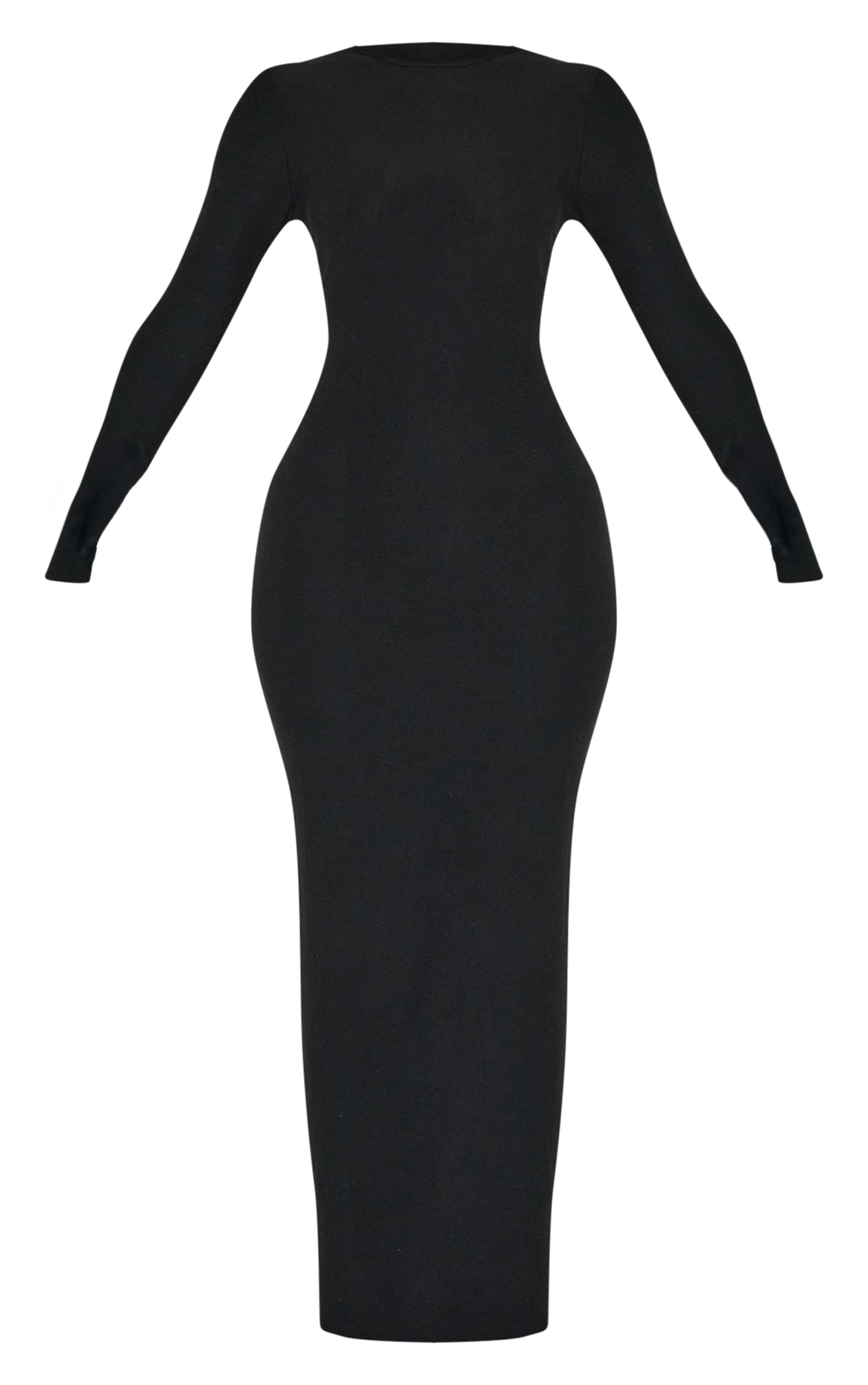 Noir Robe Maxi À Manches Longues En Tissu Doux Au Toucher Petite