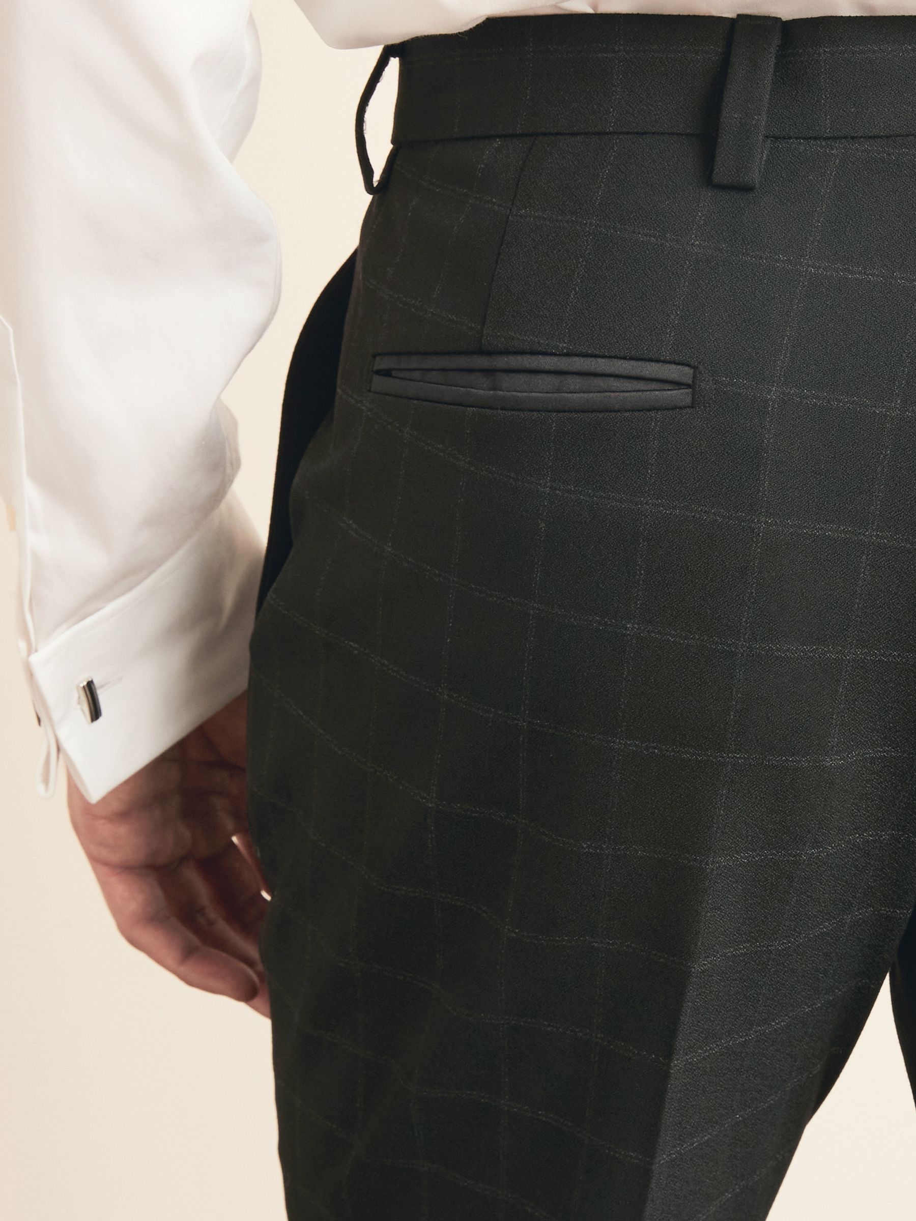 Zwart - Skinny-fit smoking met ruitmotief: pantalon