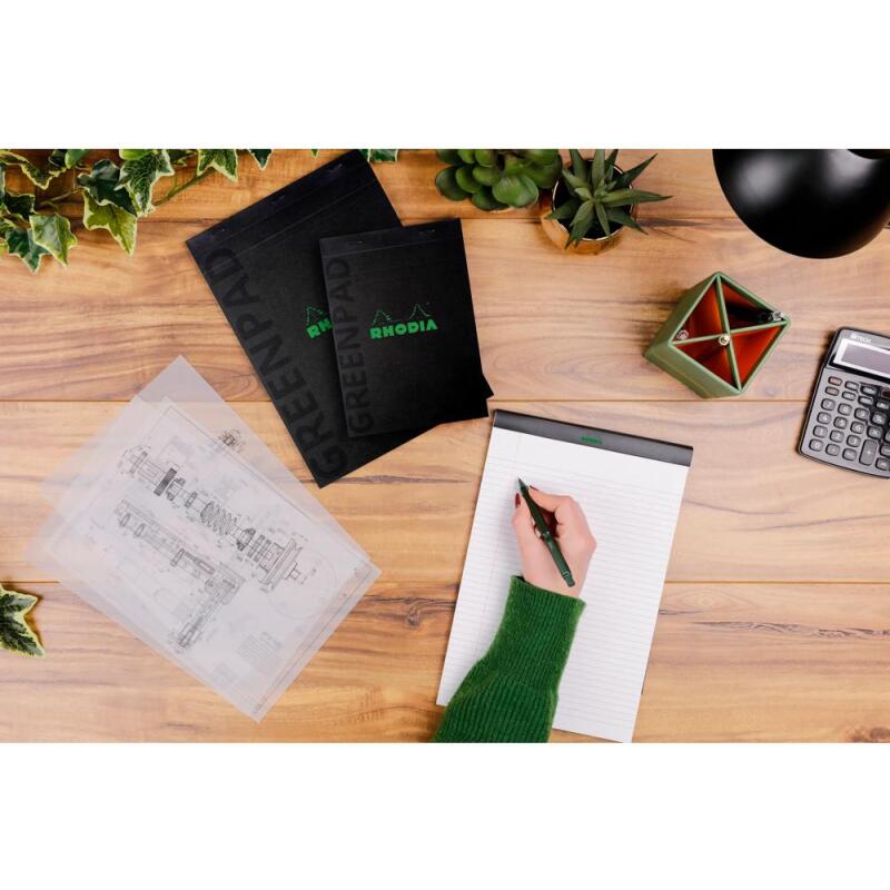 Greenpad bloc agrafé recyclé et recyclable en carte souple 350 g/m2 - N°16 14,8x21 cm 70 feuillets Ligné - Papier Clairefontaine recyclé 90 g/m2 - Noir - New - Noir