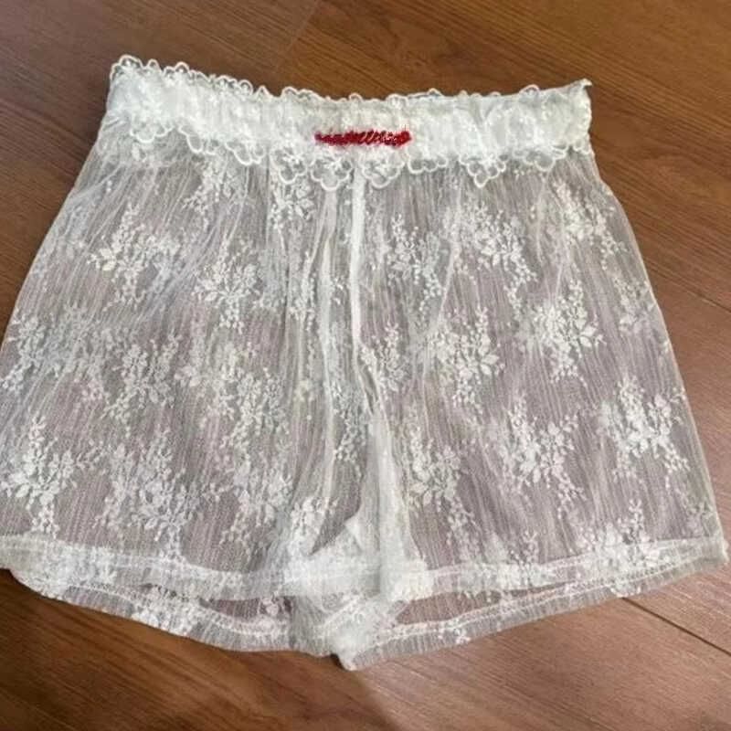 Moon City - Elastische taille gestreepte kanten short / kanten ondershort