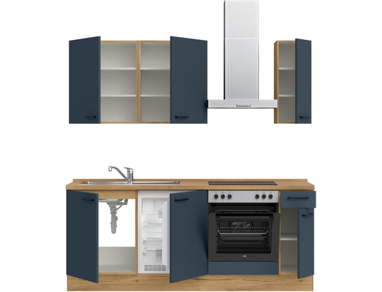 CONCEPT1 - Pack Cuisine Carena 210cm L5 Droite Bleu fjord ultra-mat