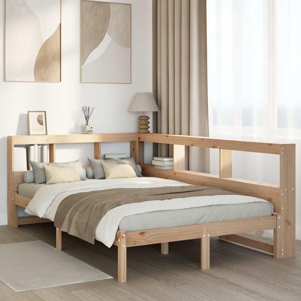 vidaXL Massivholzbett mit Regal ohne Matratze 120x200 cm Kiefer, Holzbett mit Regal, Massivholzbett mit Regal, Bett, Holzbett mit Bücherregal