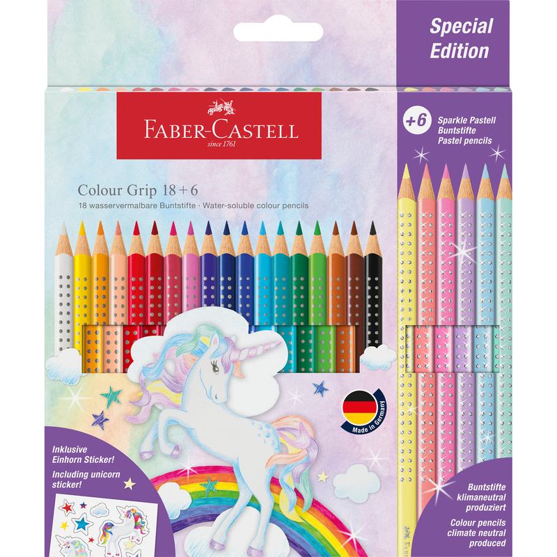 Faber-Castell Farbstifte Colour Grip Einhorn, 18 + 6 Stück, assortiert