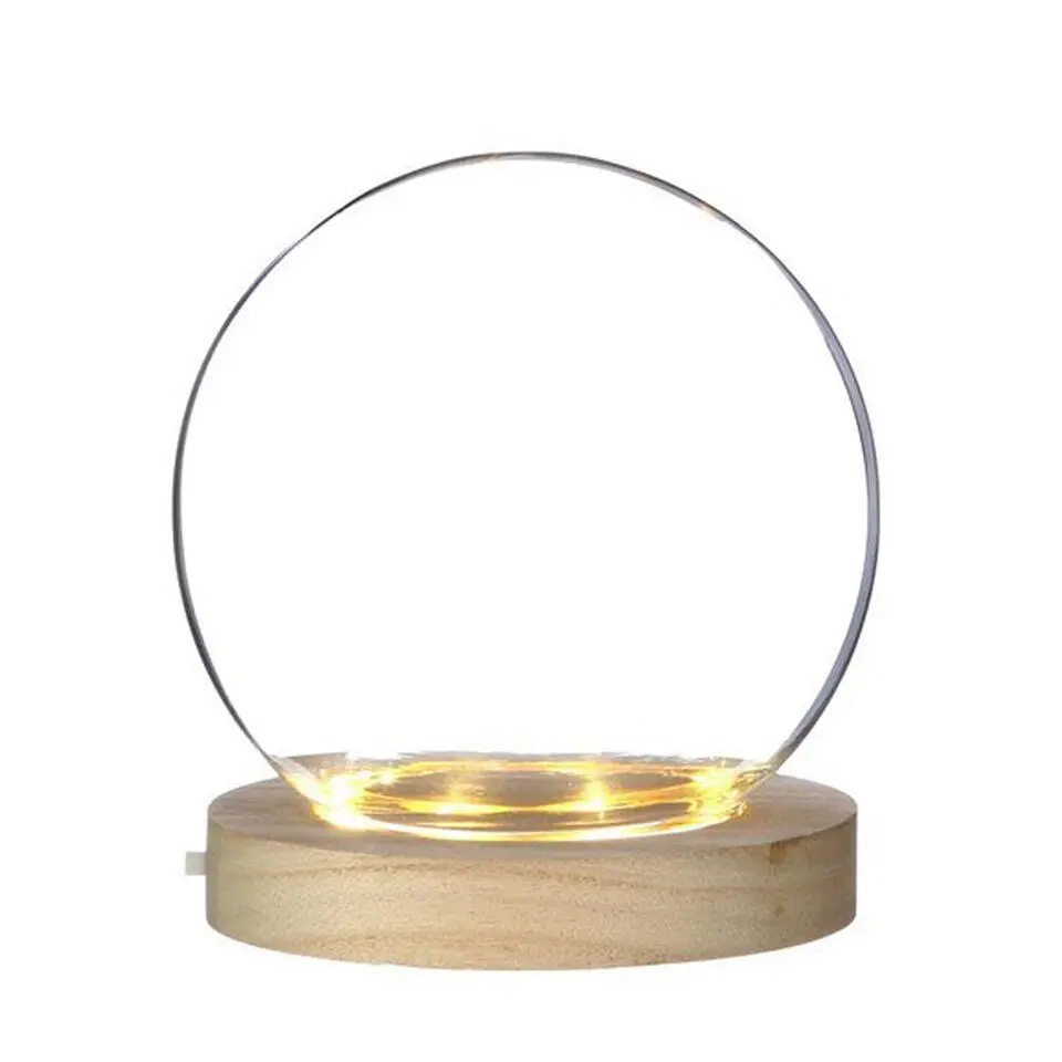 Ideas 4 Seasons Stolp - glas - houten plateau - LED - D13 x H13 cm