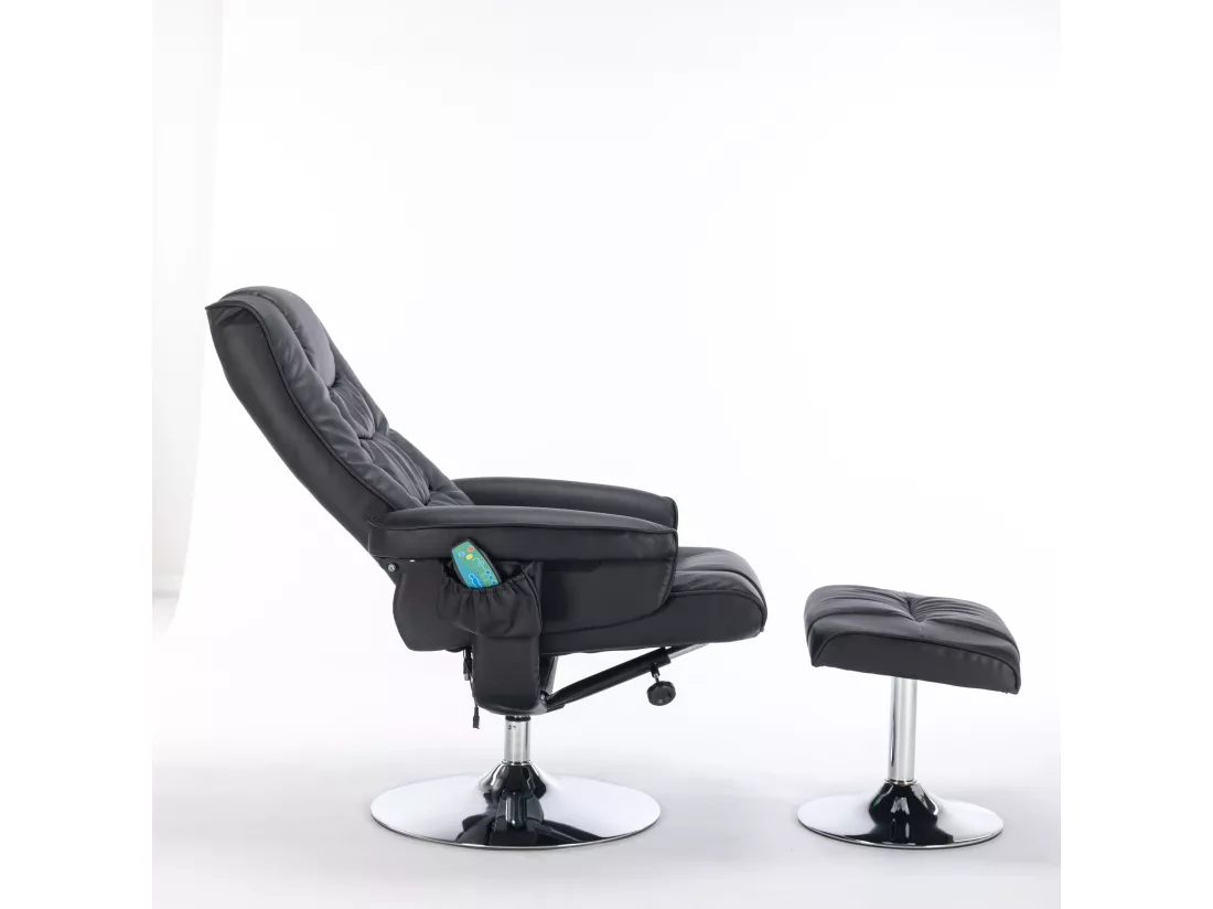 Fauteuil de massage en cuir pu avec repose-pieds, noir,d79 cm×h106cm