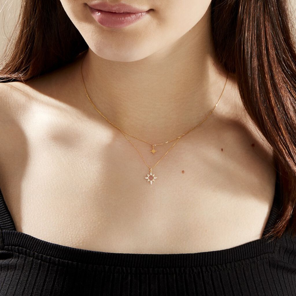 Collier Terrie Or Jaune Calcedoine Et Oxyde De Zirconium