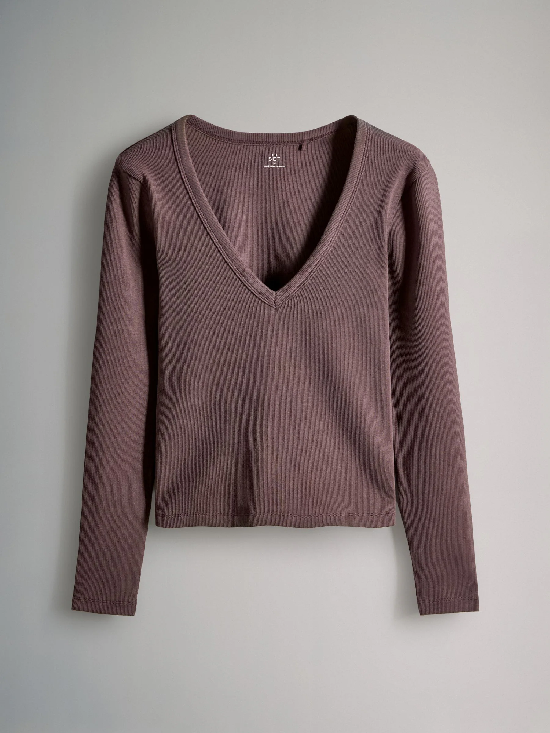 Paars/Bruin/Roze/kiezelkleurig - The Set 4 Pack V-Neck Ribbed Long Sleeve T-Shirts