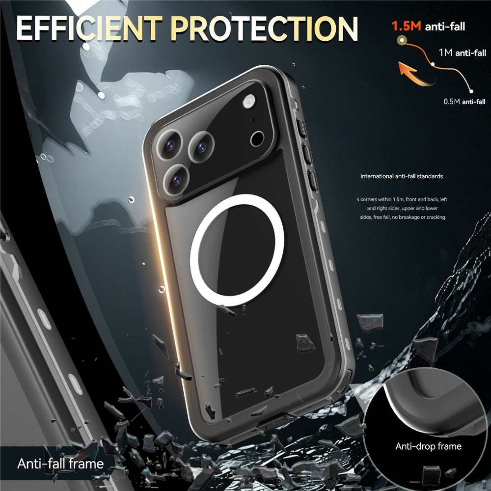 iPhone 17 Pro Max Wasserfeste MagSafe Outdoor Schutz Hülle (IP68) - Schwarz / Transparent