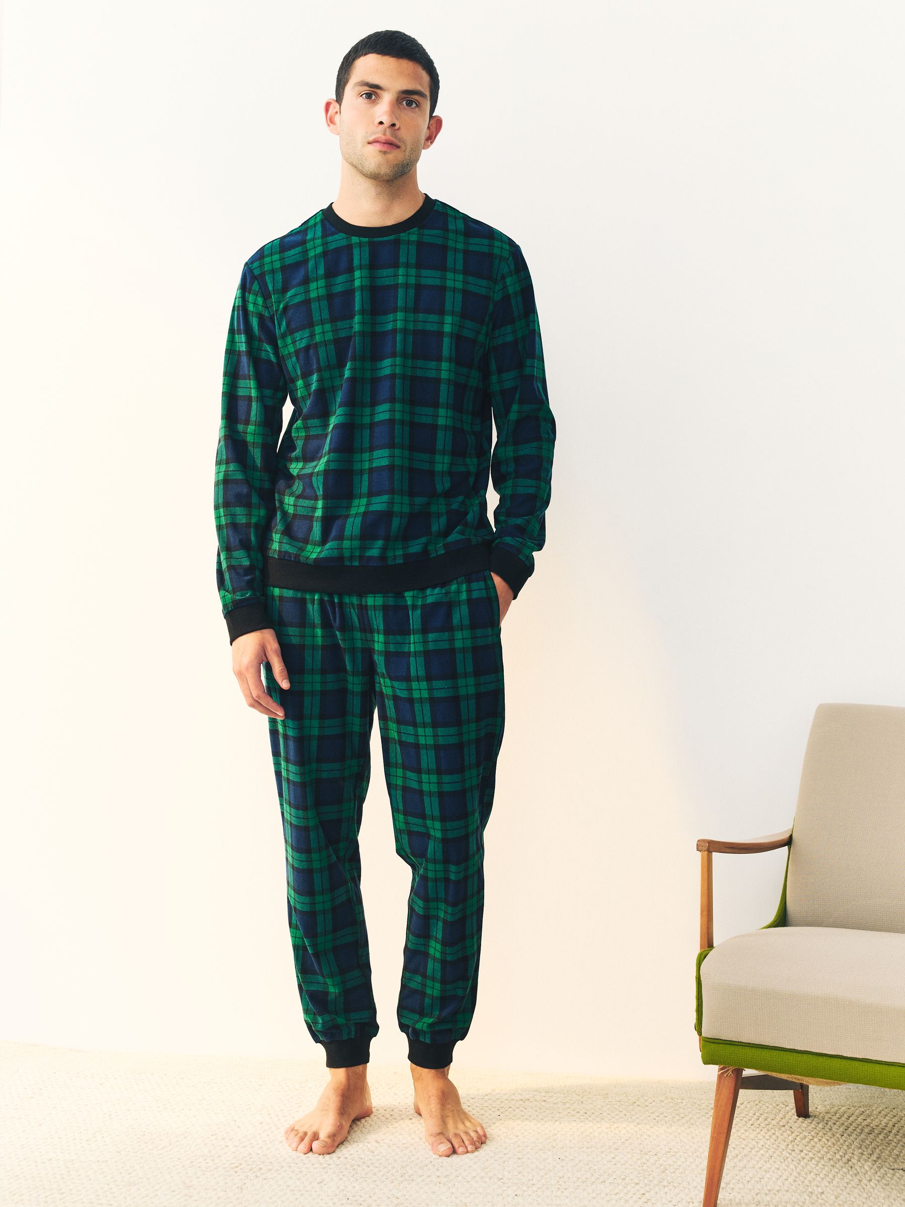 Groen/blauw geruit - Motionflex - Behaaglijke pyjama met lange mouwen en boorden