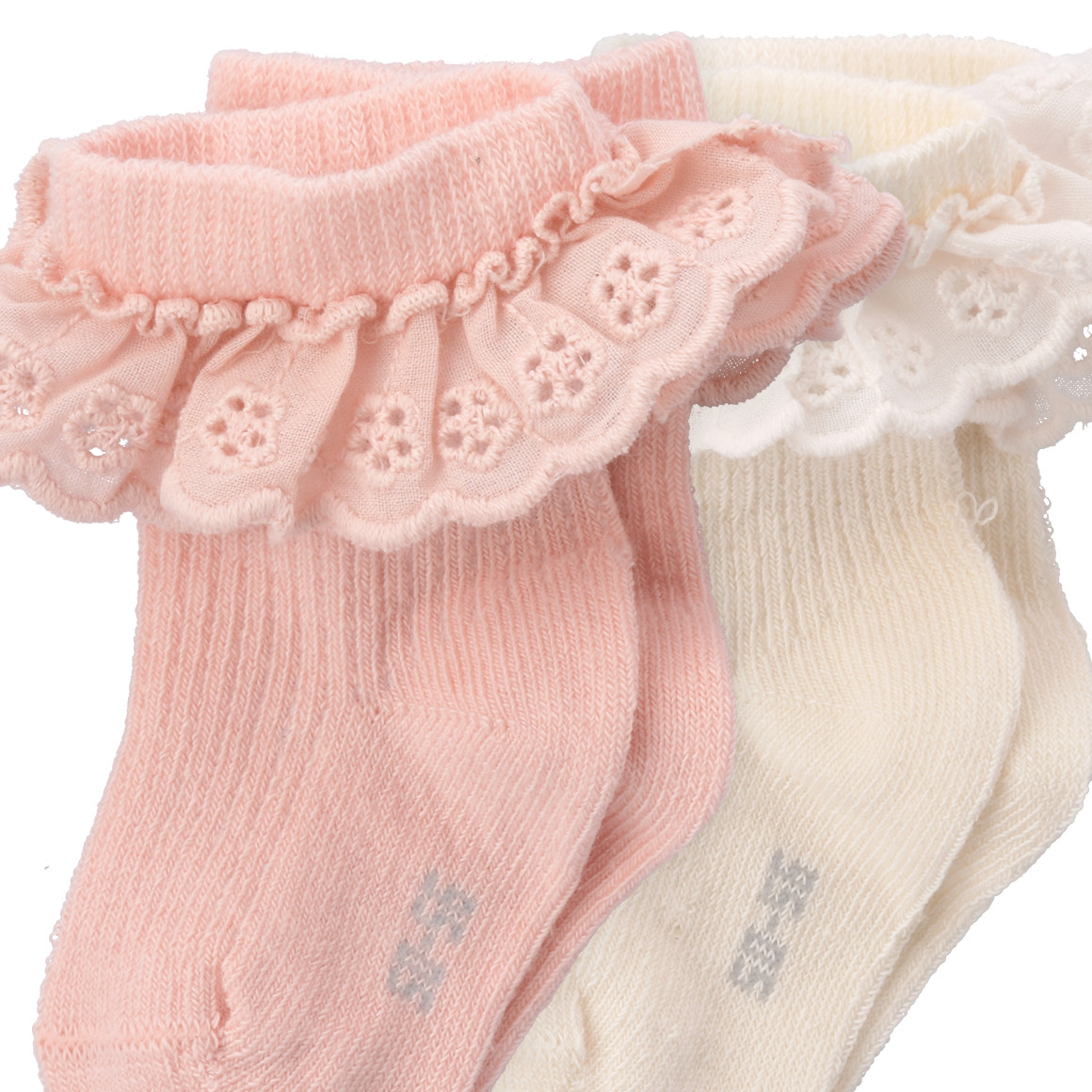 Topomini Pure Collection 2 Paar Newborn Socken mit Spitzenrüsche creme / rosa