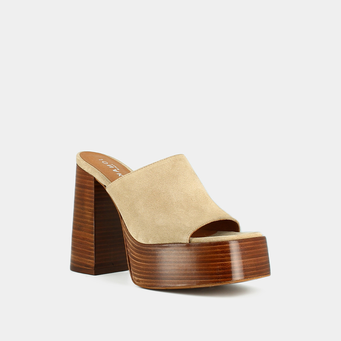 Mules à talons et bouts ouverts  en croute beige
