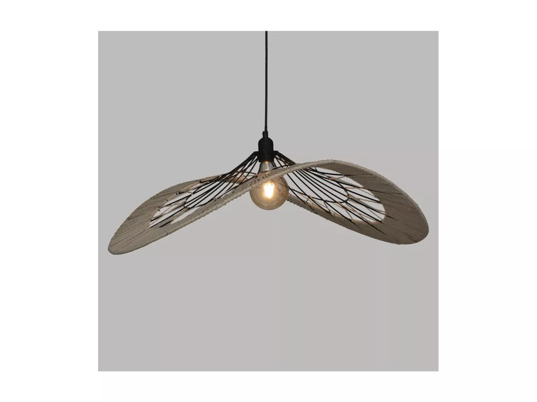 Luminaire Suspension en métal Noir et corde Beige L 75 cm