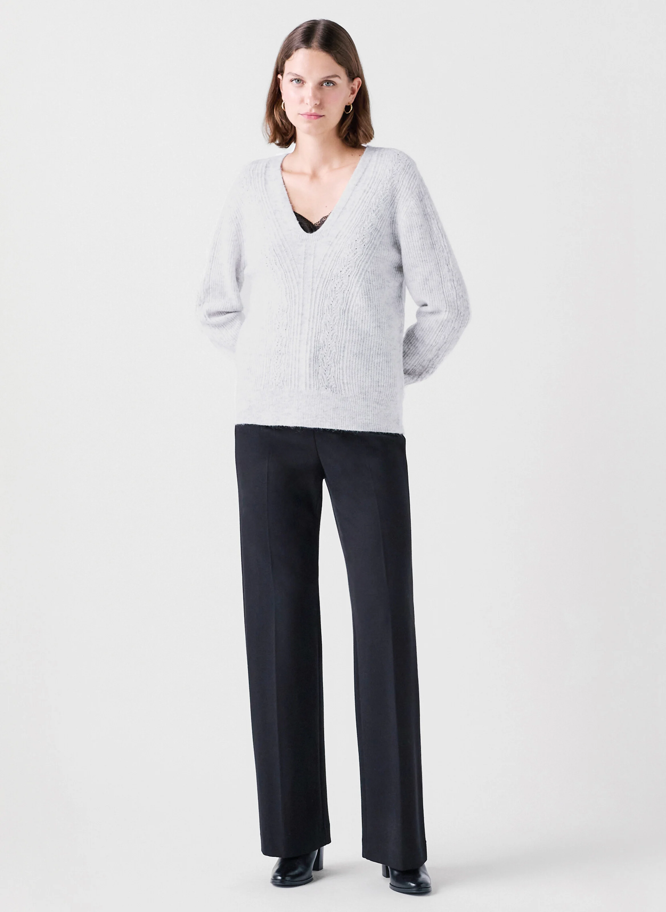 MSPENCER - Pull col V en laine mélangée | Gris