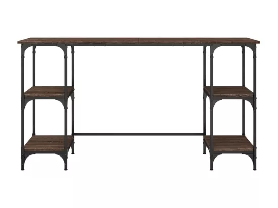 Bureau chêne marron 140x50x75 cm métal et bois d'ingénierie