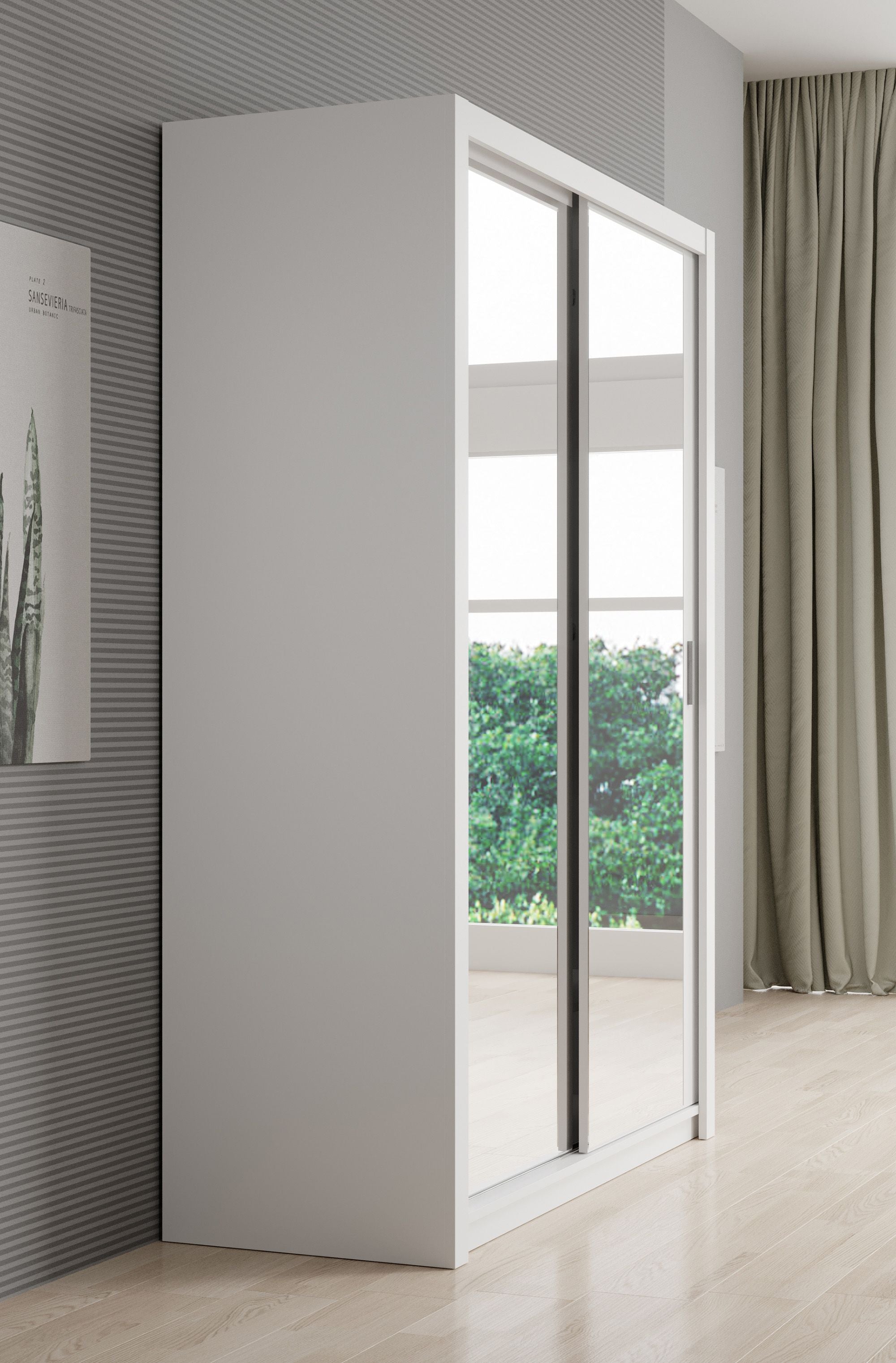 Blake - Kledingkast met spiegel - Wit - 150x62x215 cm