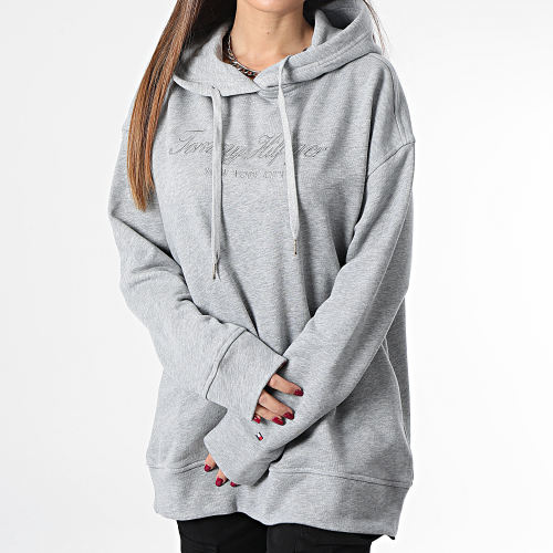 Sweat Capuche Femme Relaxed Long High Shine 5980 Gris Chiné