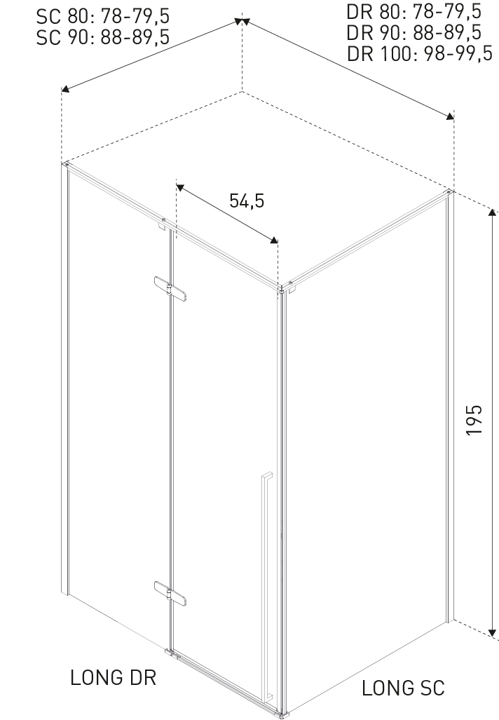 Kerra Long douche zijwand voor douchedeur chroom 80cm
