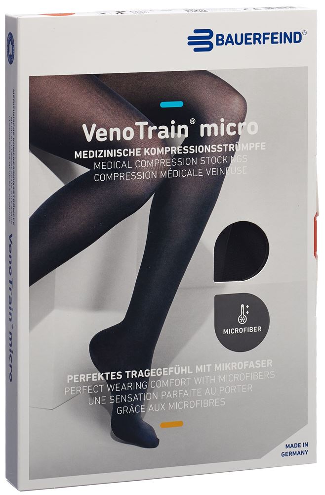 Bauerfeind VenoTrain Micro KKL2 AG<br>1 Paar, S, plus/long geschlossene Fussspitze Mikronoppenhaftband schwarz