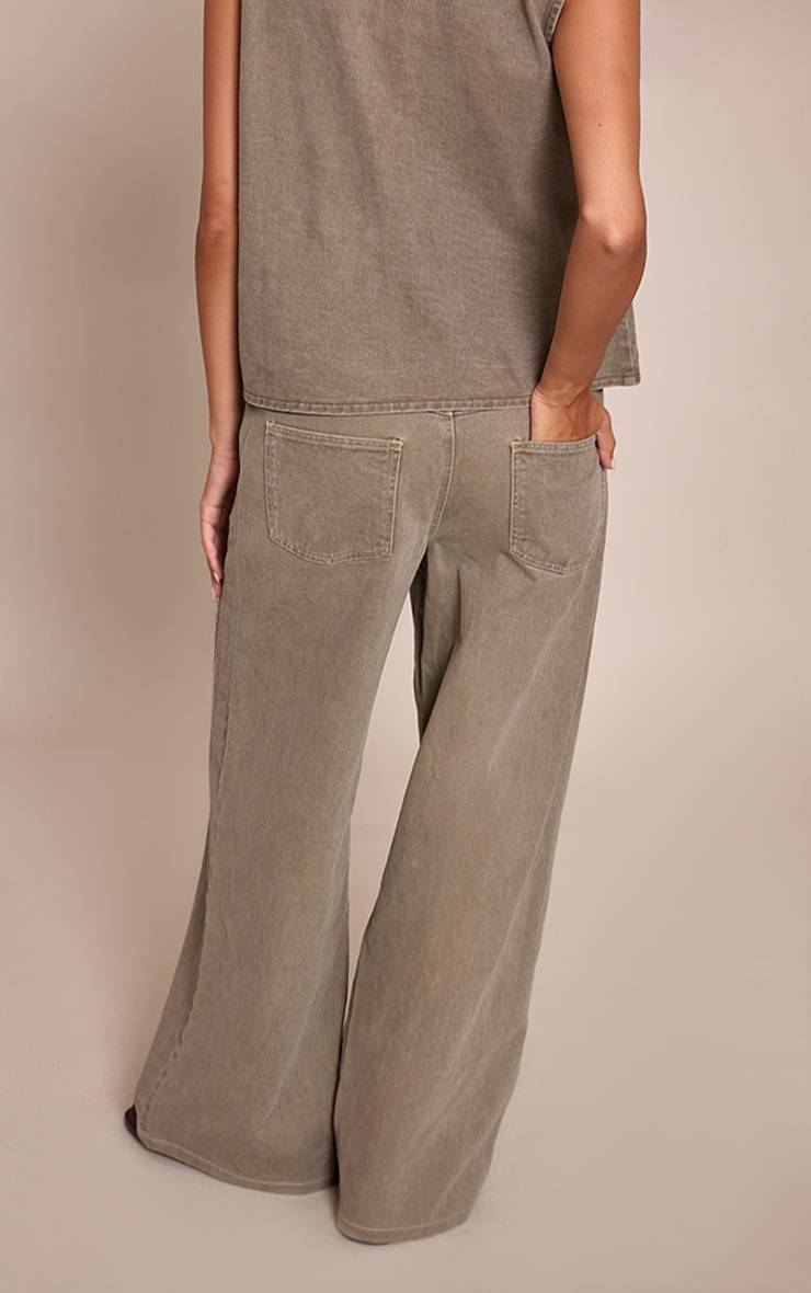 Dark Khaki Jean Droit Taille Mi-haute Vintage