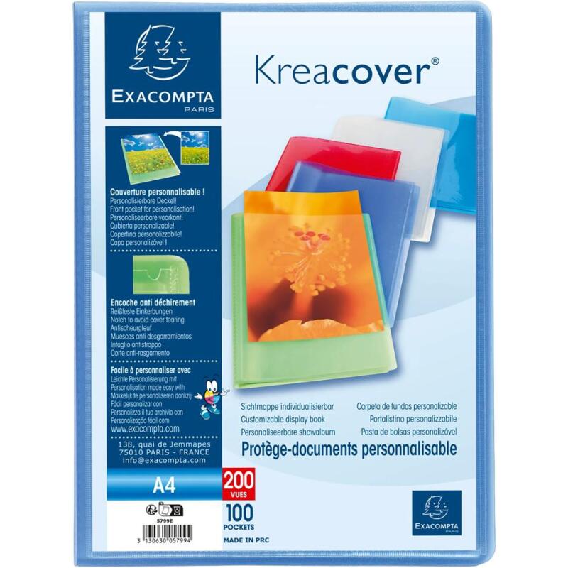 Protège-documents polypropylène semi-rigide KreaCover® Chromaline 100 pochettes - 200 vues - A4