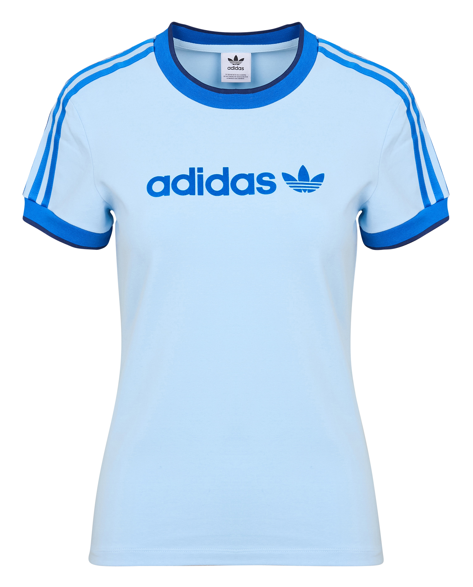 Tee-shirt droit col rond en coton mélangé | Bleu