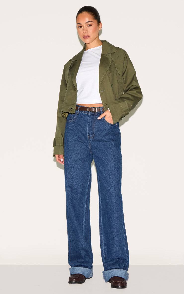 Kaki Trench-coat Court Avec Détail De Patte De Tempête