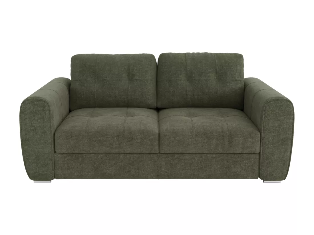 Canapé 3 places convertible express en tissu vert - Couchage 140 cm - Matelas 22 cm BOLIPO