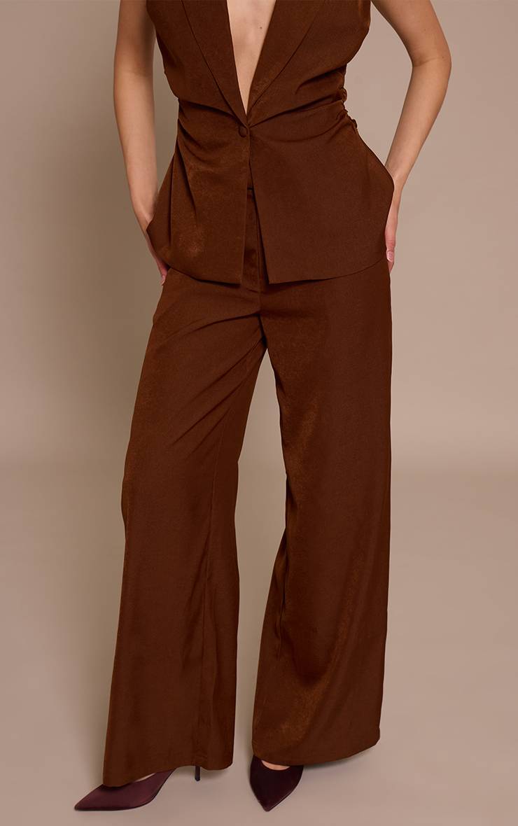 Deep Chocolate Pantalon Large Tissé Tailleur Ensemble Coordonné