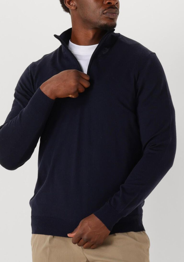 donkerblauwe profuomo trui pullover half zip merino
