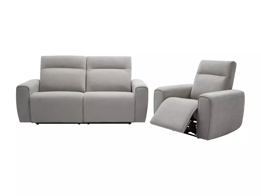 Canapé 3 places et fauteuil relax électrique en tissu gris LORGITA