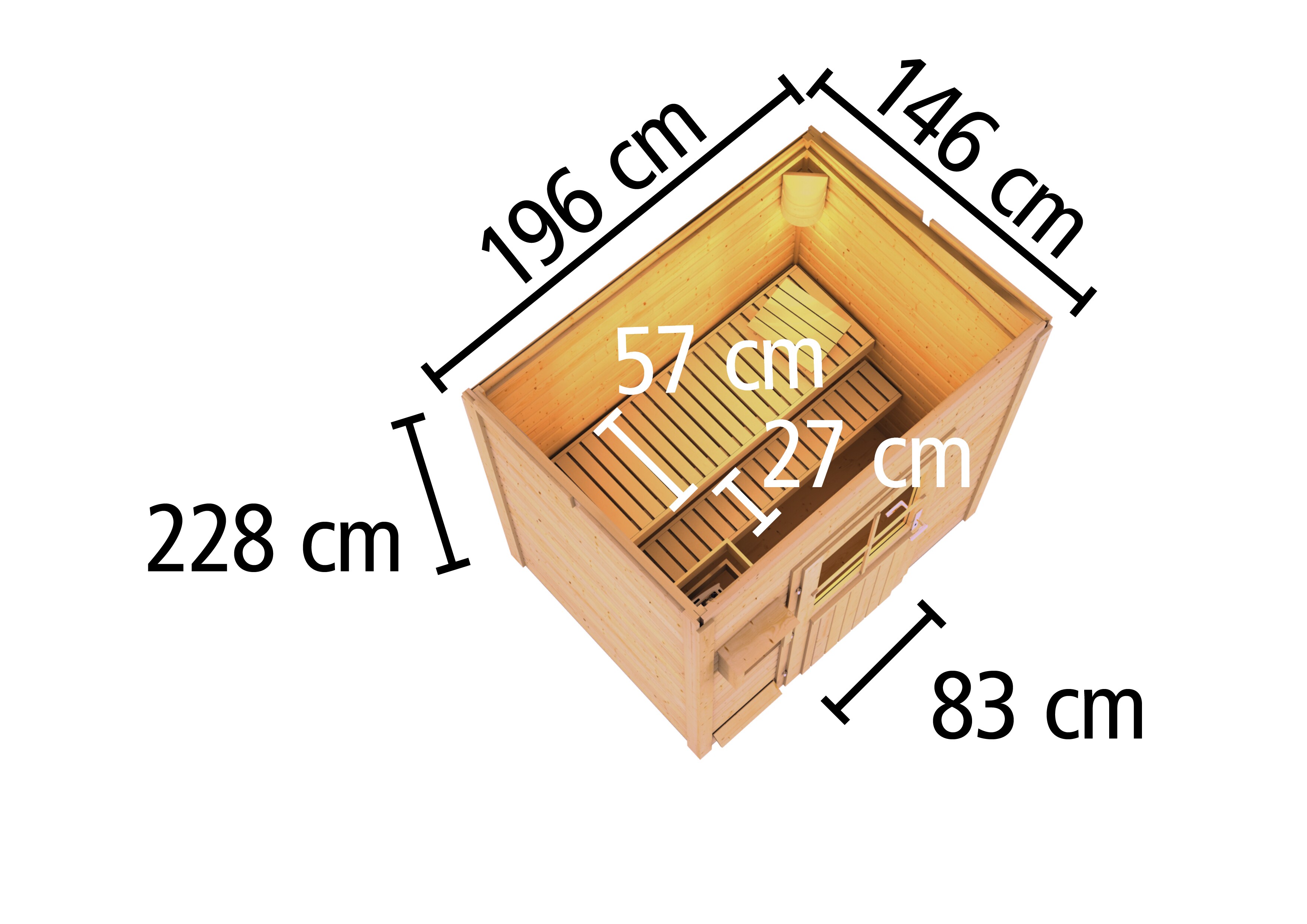 Karibu Saunahaus 38mm Melo 1 Ofen 9 kW integr. Strg terragrau