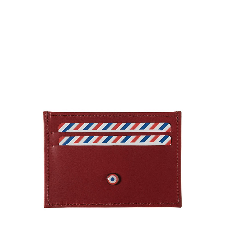 Porte-cartes Georges en cuir végétal Galet Rouge