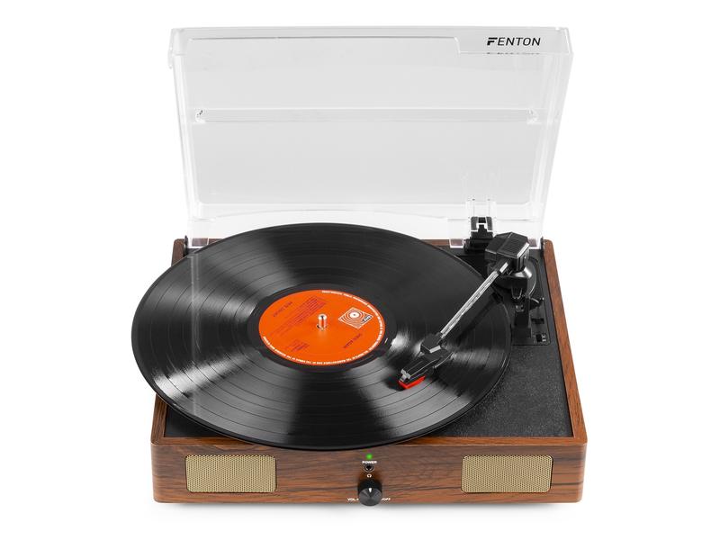 Fenton Plattenspieler RP106W Braun Handgefertigter Plattenspieler aus Holz mit zwei eingebauten Lautsprechern