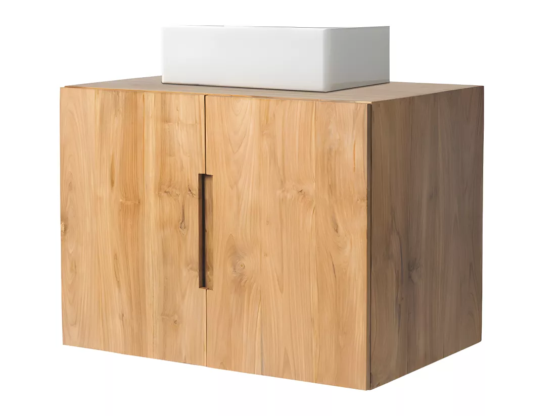 Meuble de salle de bain suspendu en teck avec simple vasque - 80 cm - SAWAN