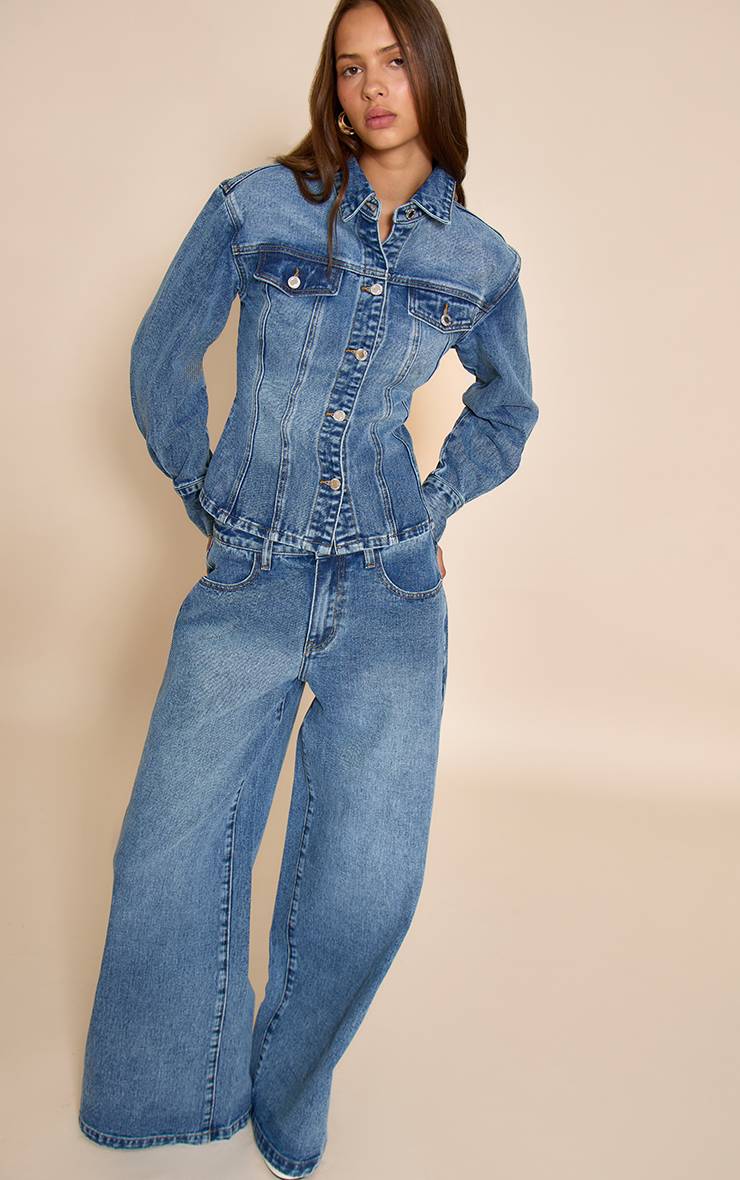 Mid Blue Wash Jean Large Taille Mi-haute