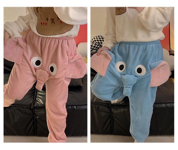 Sweetzer - Koppel bijpassende elastische taille olifant fleece harem pyjamabroek (verschillende ontwerpen)