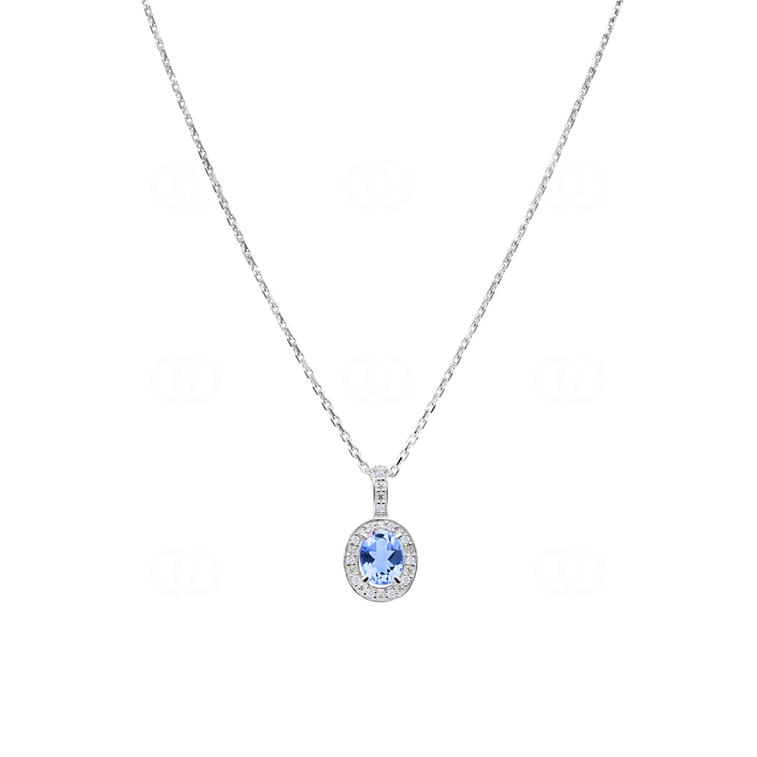 Collier 750/18 K Weissgold mit Blautopas oval und Zirkonia