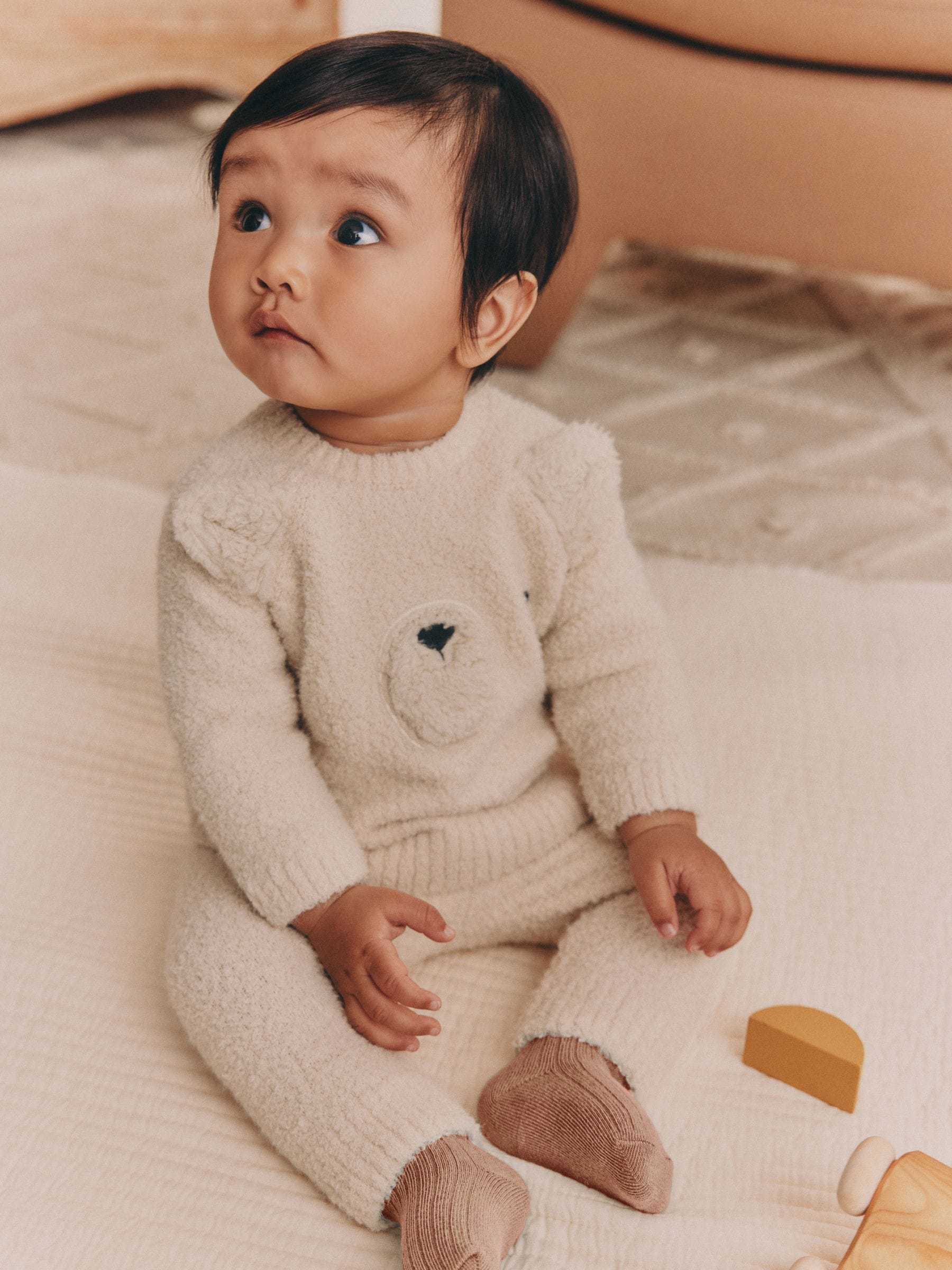 Neutraal met beren - Babyset van gebreide top en legging (0mnd-2jr)