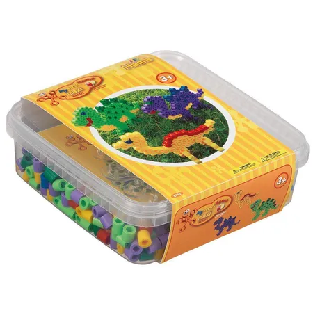 Hama Maxiperlen Box Dinosaurier, ca. 600 Maxi Bügelperlen, Stiftplatte und 6 Motivstützen