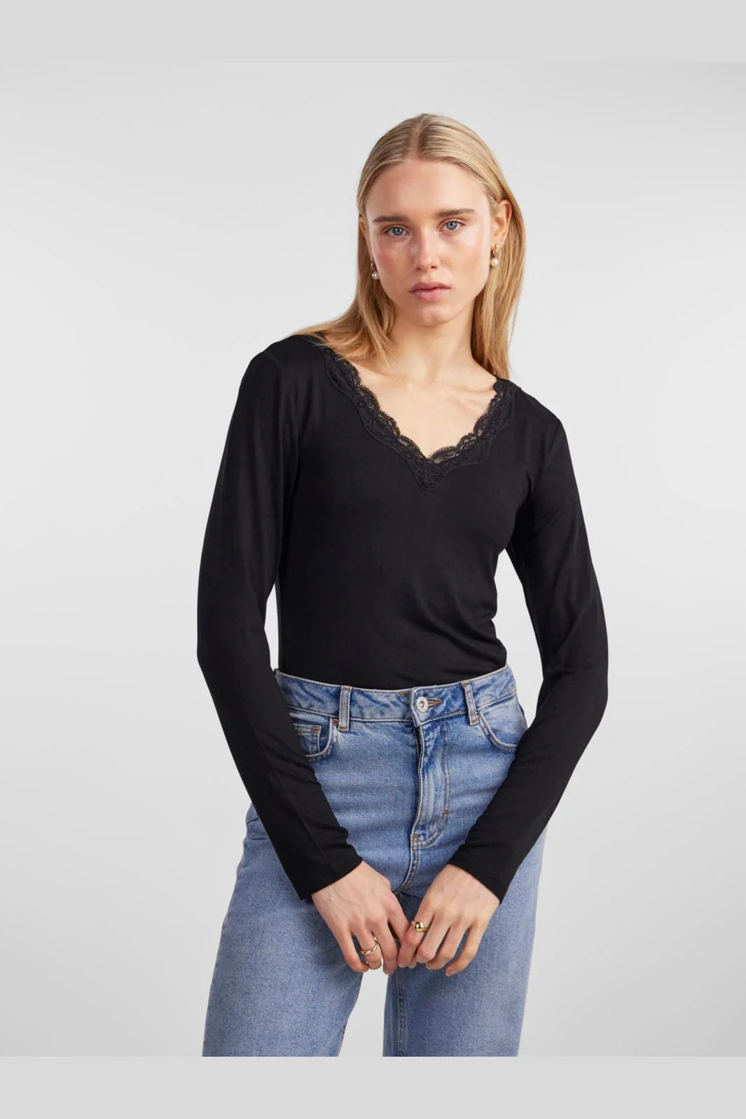 Pieces Pcbarbera Ls Lace Top 4279507 black