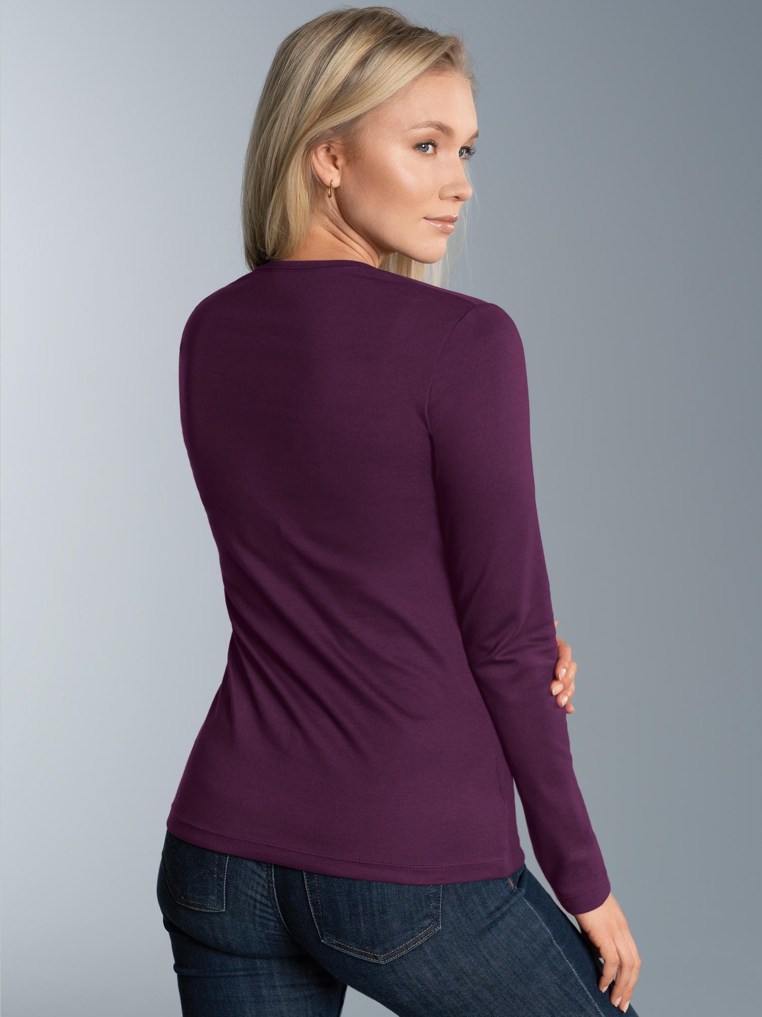 Langarmshirt mit Swarovski® Kristallen Aubergine