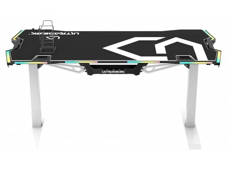Ultradesk Gaming Tisch Force Weiss Gaming-Tisch mit RGB-LED-PRISMATIC Beleuchtung