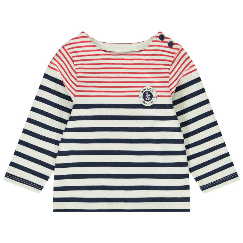 T-shirt manches longues esprit marinière pour bébé garçon - Ecru