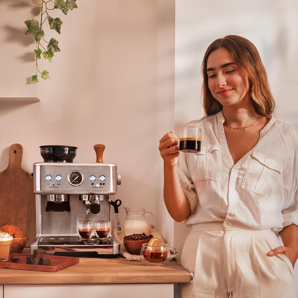 Cecotec Barista Power Espresso 20 Barista Maestro Express Kaffeemaschine. 2250 W, 20 Bar, Manometer und 2 Thermoblöcke, Kaffeebohnenbehälter, Mahlwerk mit 20 Stufen, Vaporizer