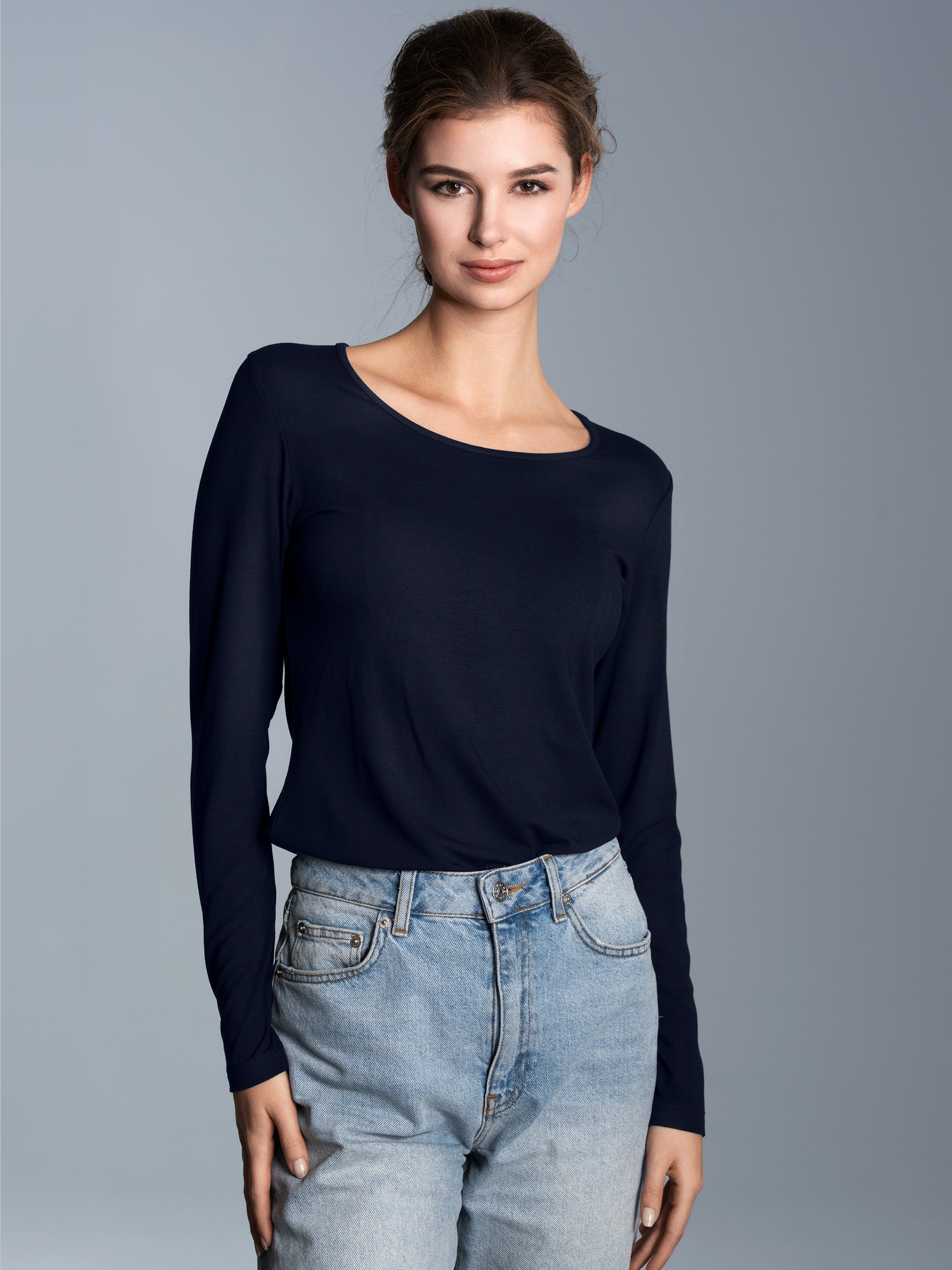 Shirt aus Viskose Langarm Navy