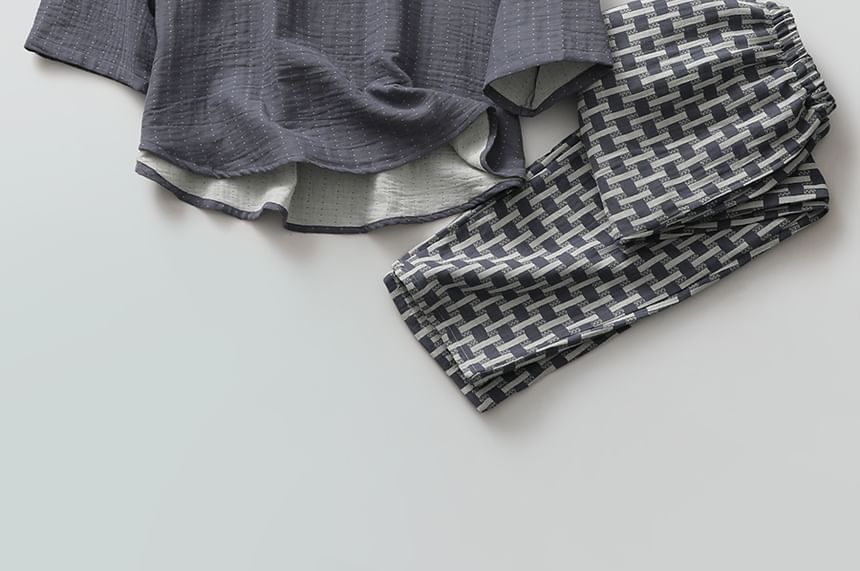 Finlies - Bijpassende pyjamaset voor koppels: geruite broek + Henley-top met lange mouwen en zakdetail