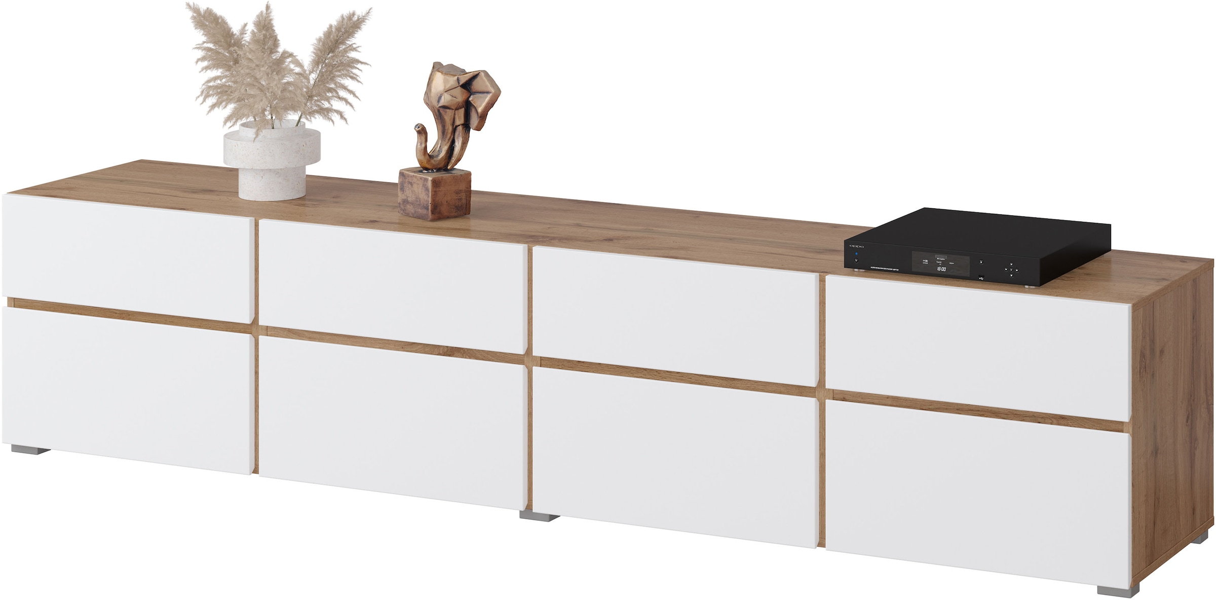 INOSIGN Lowboard »Cross, moderne grifflose TV-Kommode,4 Klappen/4 Schubkästen« Breite 225 cm, TV-Schrank mit viel Stauraum, TV-Board