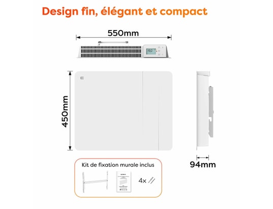 CIARRA - Radiateur inertie Radiateur connecté inertie sèche céramique 1000w cdhtd10a-w