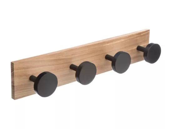 Patère en Bois 4 Têtes Noires L 40 cm