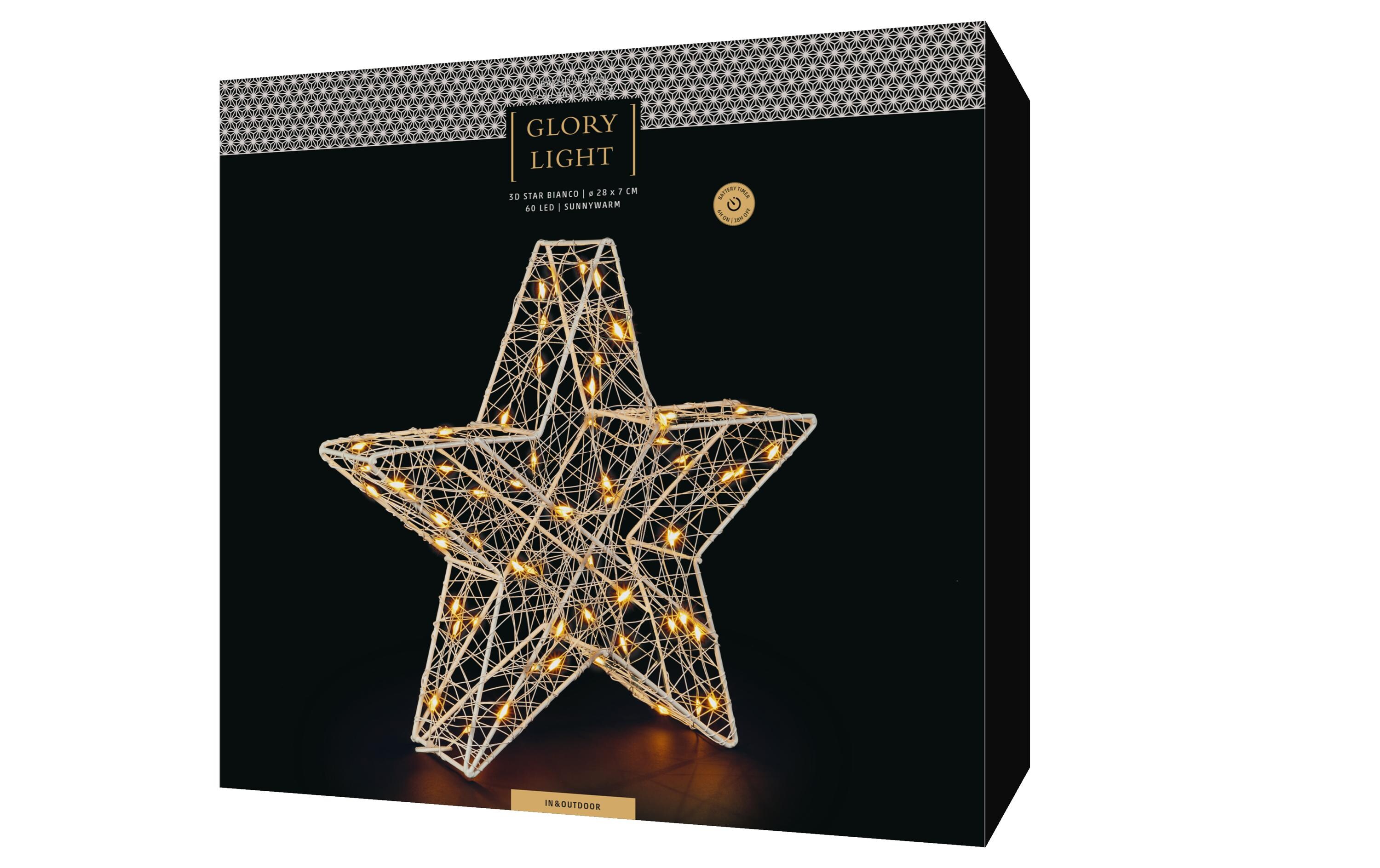 Tischdeko 3D Star Bianco M, 28 cmLED Weihnachtsdekoration